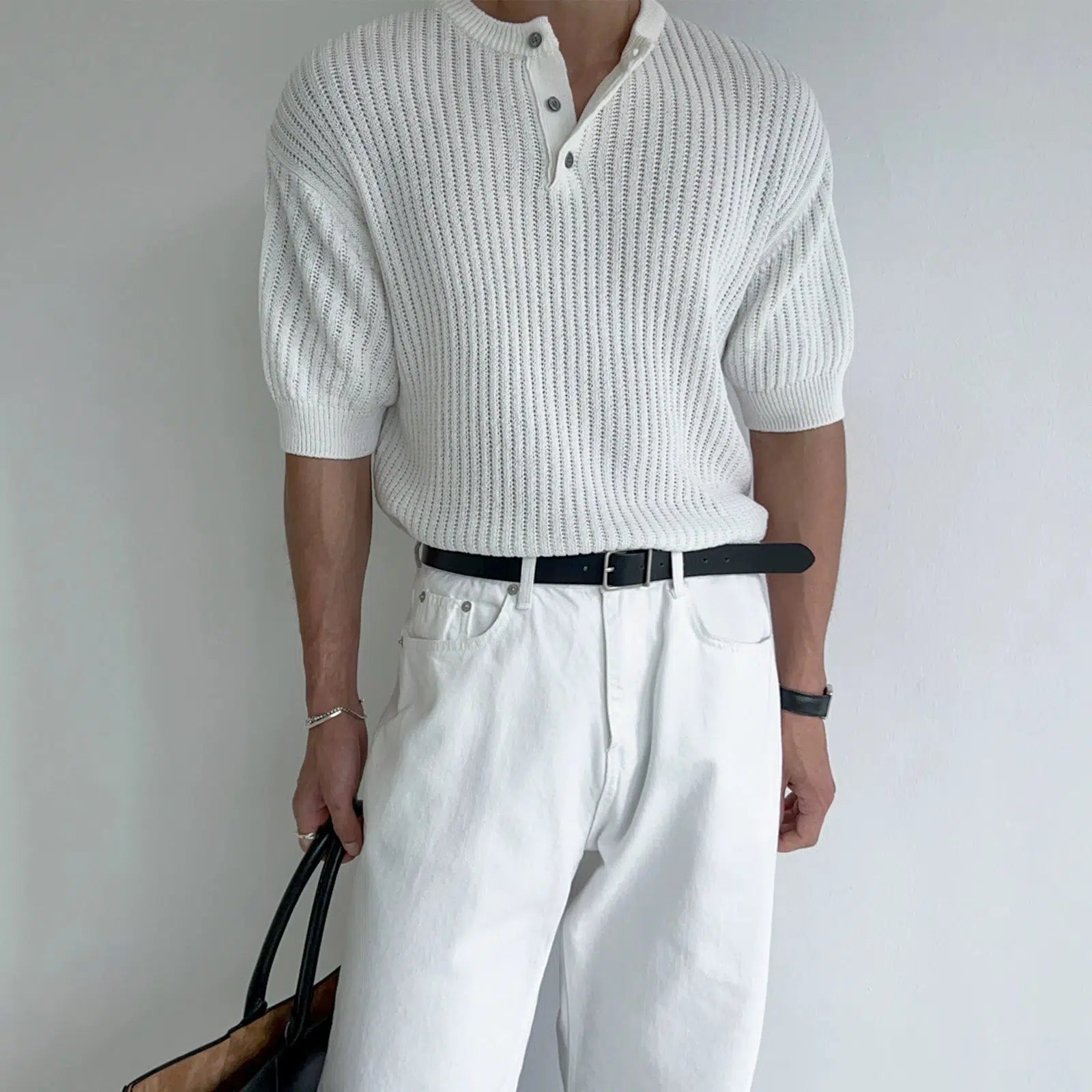 Short-sleeved Knitted Henley