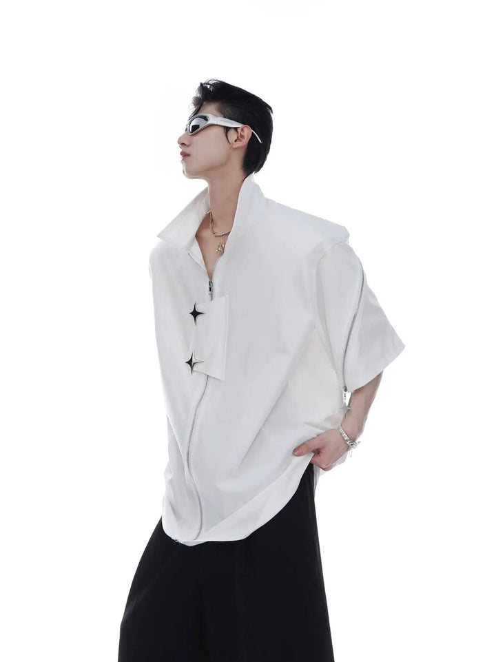 Short-sleeved Metal Zipper Loose Cardigan