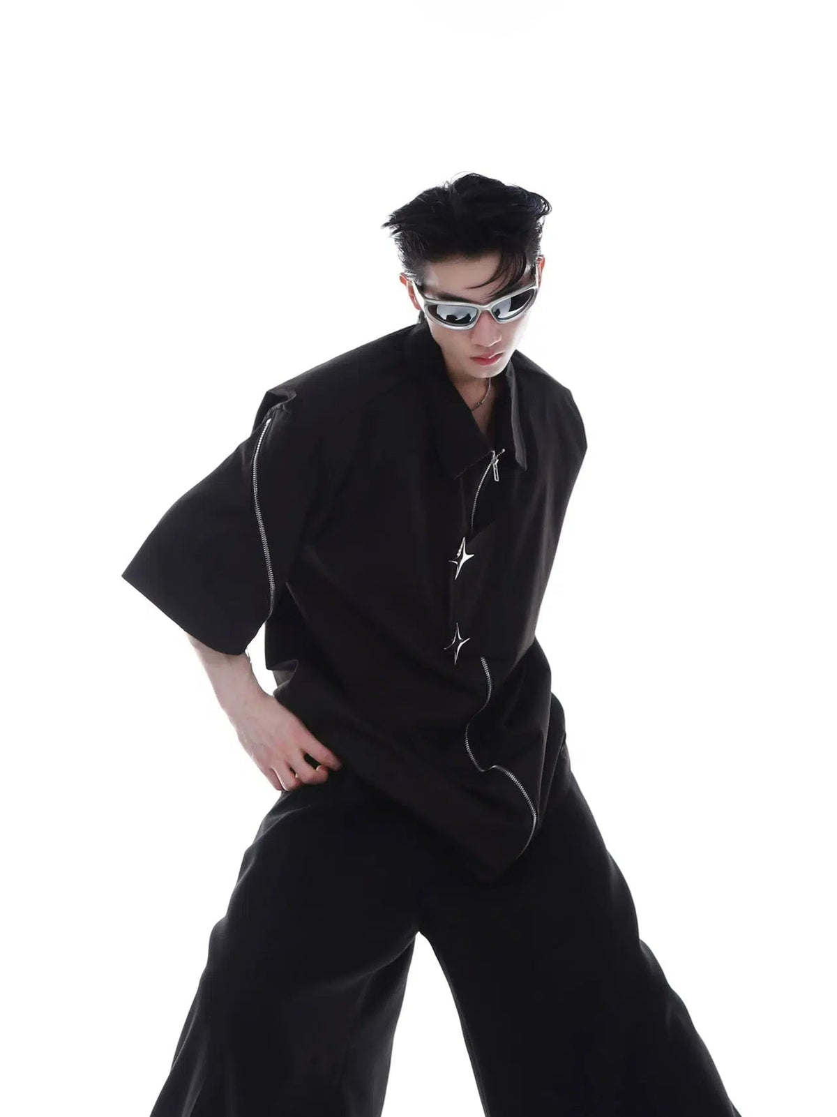 Short-sleeved Metal Zipper Loose Cardigan