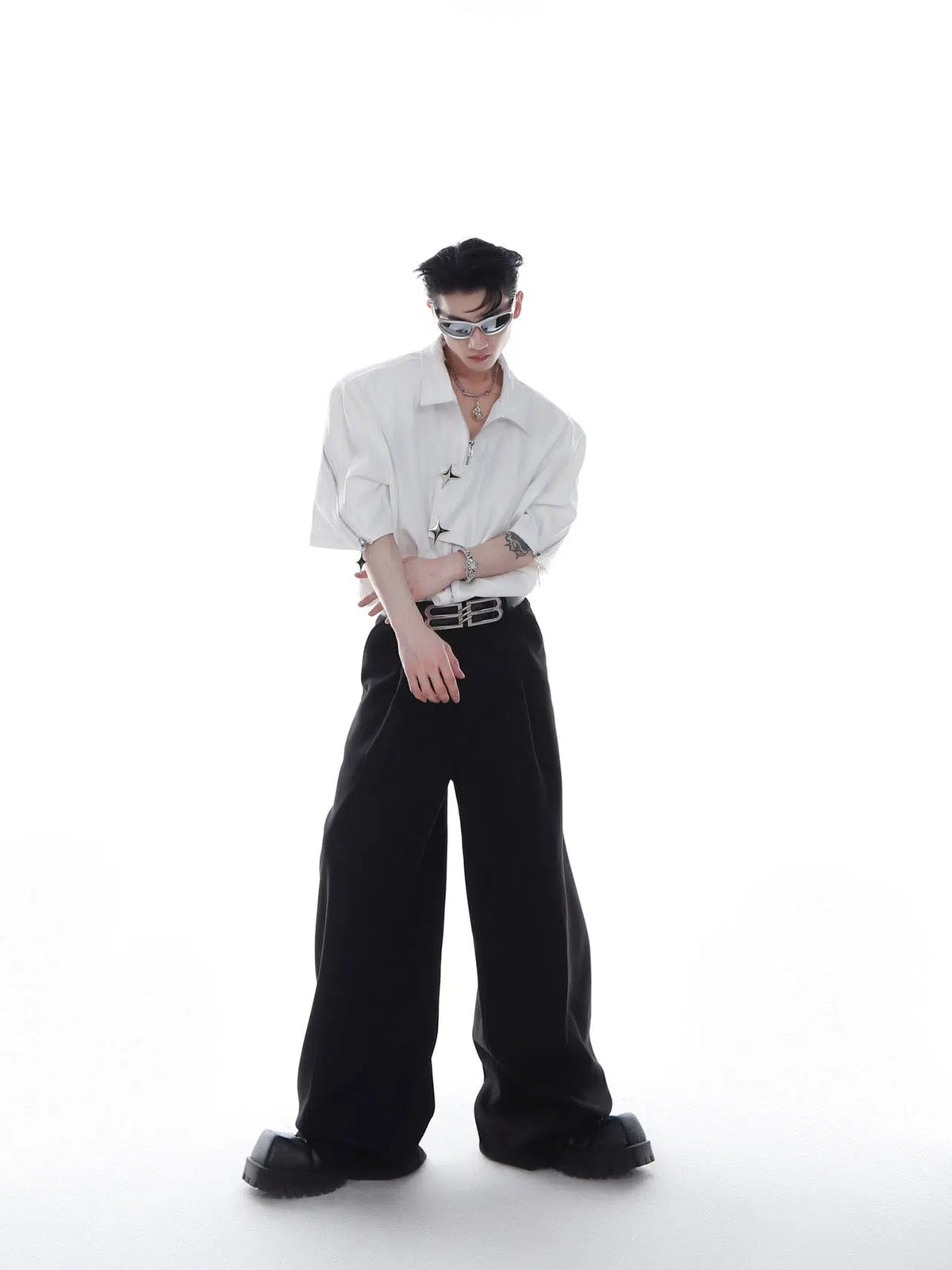 Short-sleeved Metal Zipper Loose Cardigan