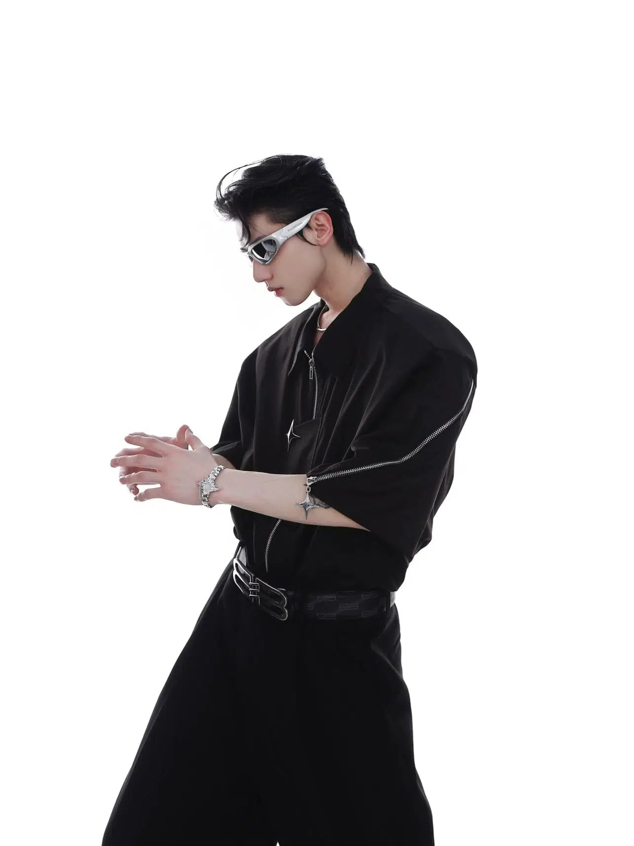 Short-sleeved Metal Zipper Loose Cardigan