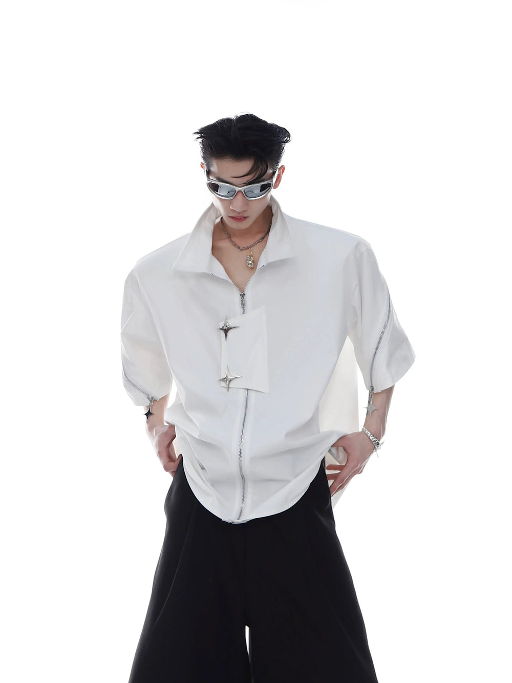 Short-sleeved Metal Zipper Loose Cardigan