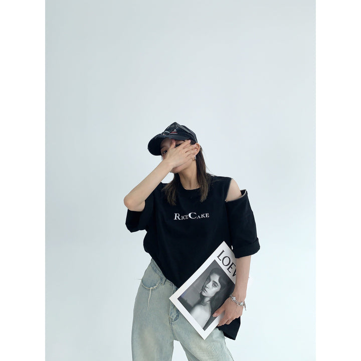Shoulder Cutouts Oversized Graphic T-Shirt