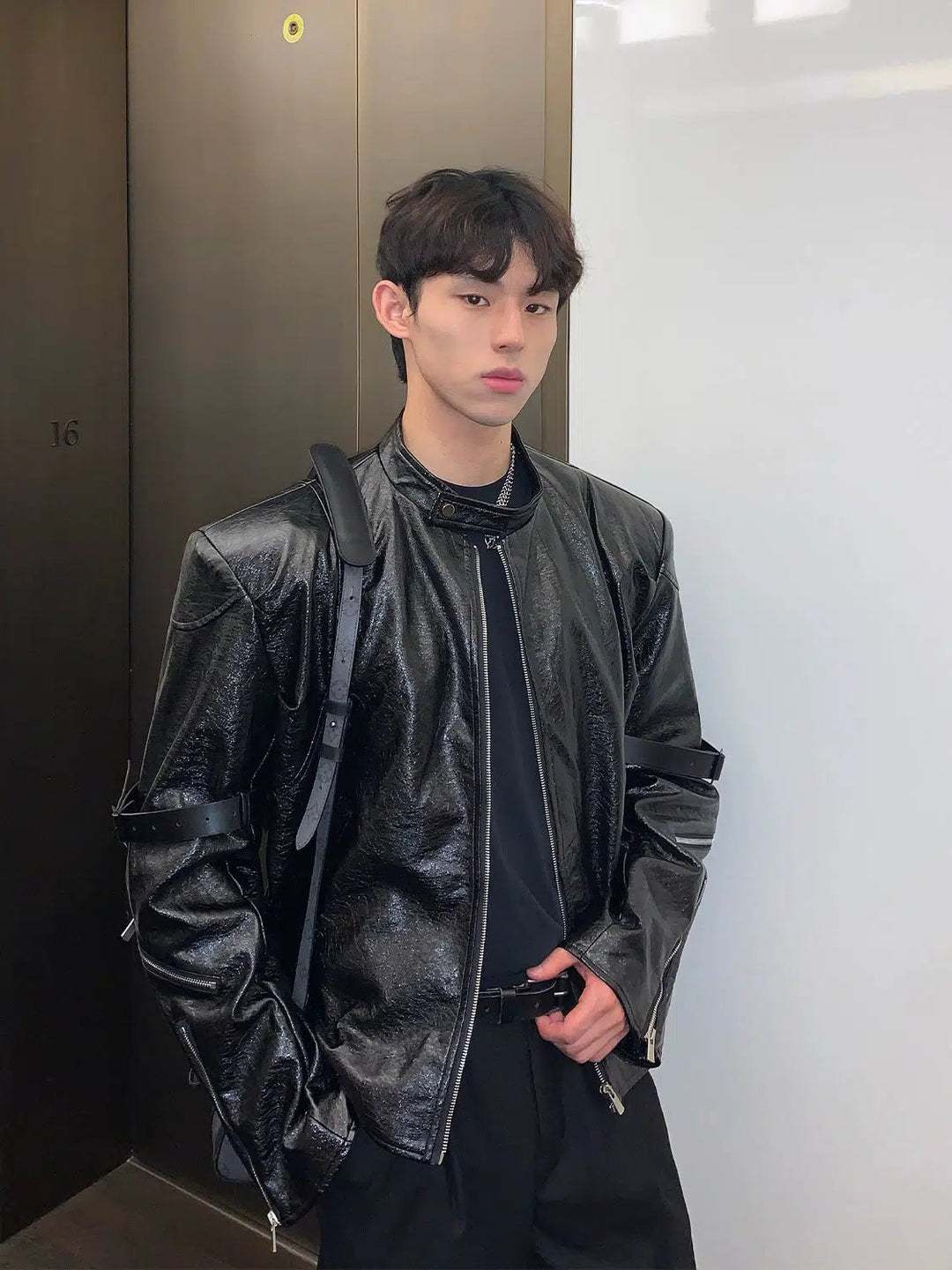 Shoulder Pad PU Leather Jacket
