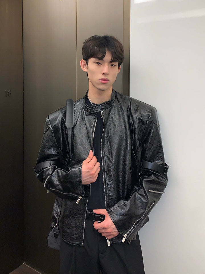 Shoulder Pad PU Leather Jacket
