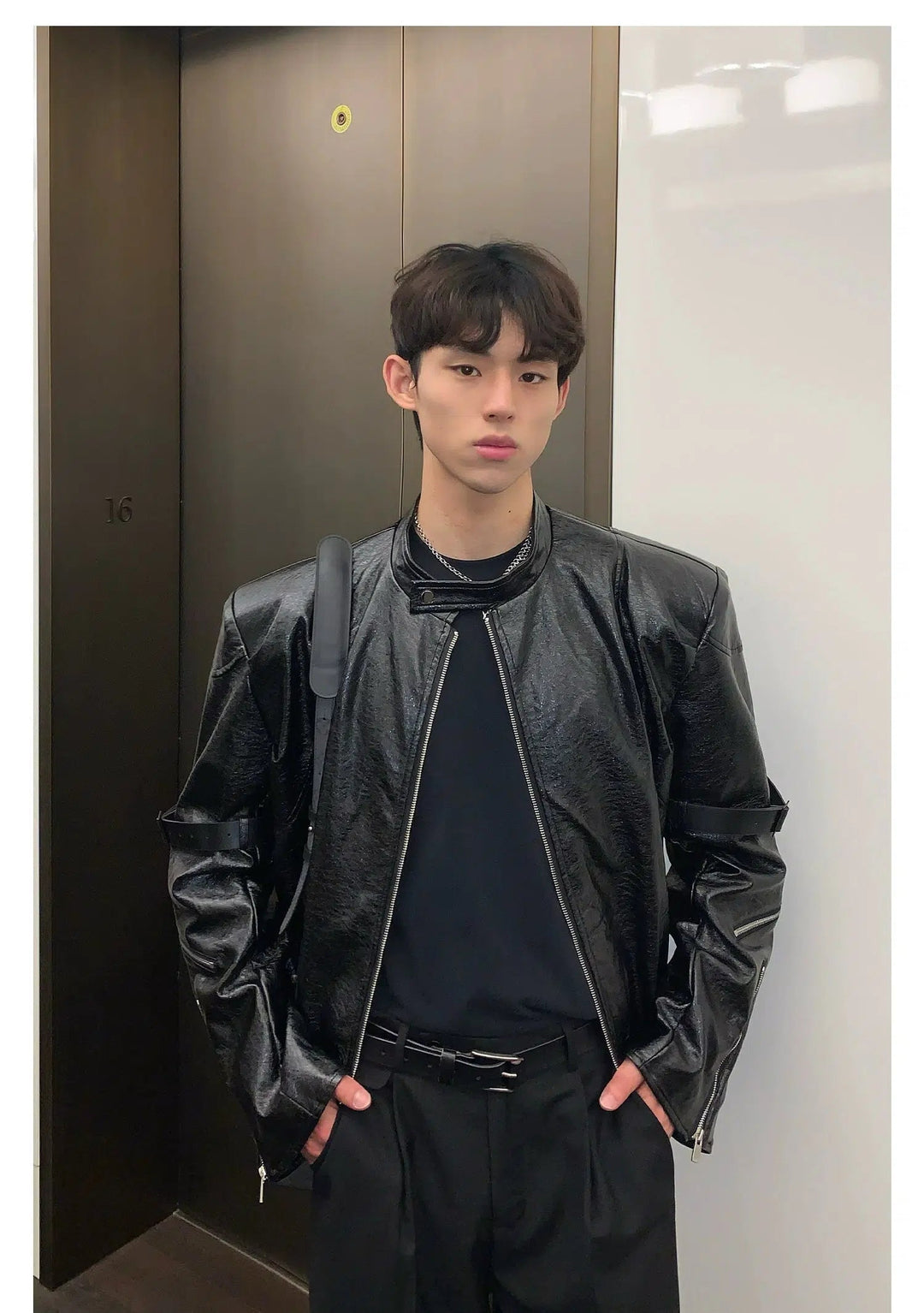 Shoulder Pad PU Leather Jacket