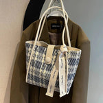 Shoulder Strap Checkered Tote Bag