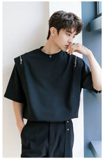 Shoulder Zip Short sleeve T-shirt