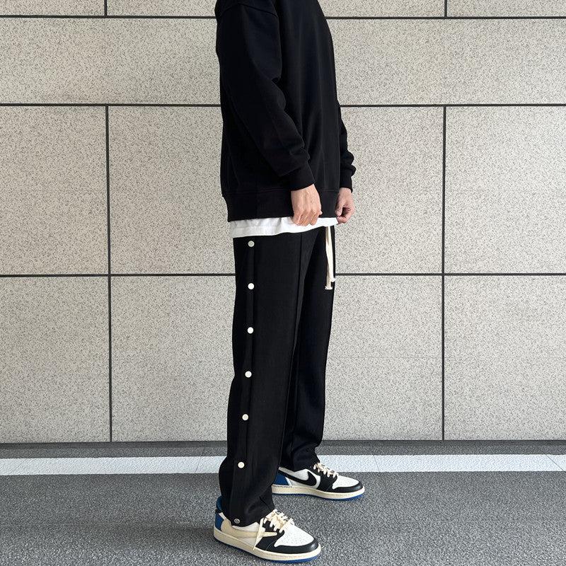 Side Buttons Suede Sport Pants