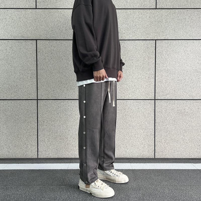 Side Buttons Suede Sport Pants