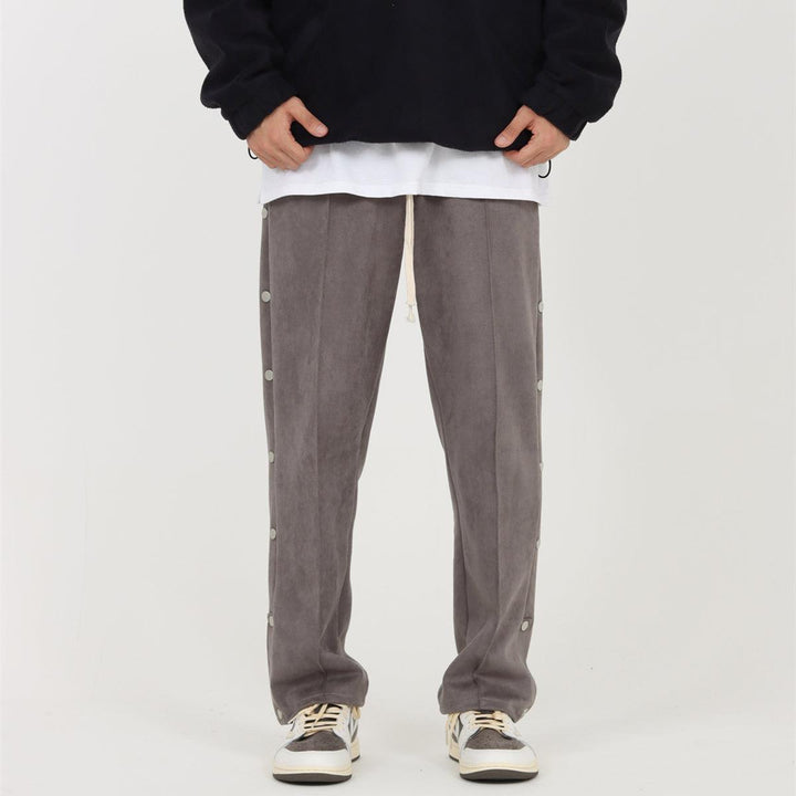 Side Buttons Suede Sport Pants