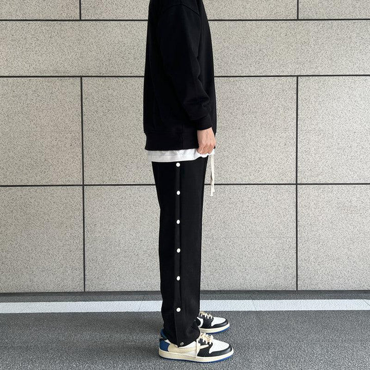 Side Buttons Suede Sport Pants