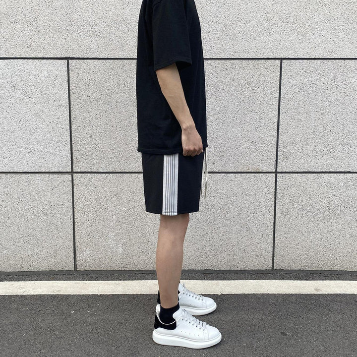 Side Grey Striped Casual Short