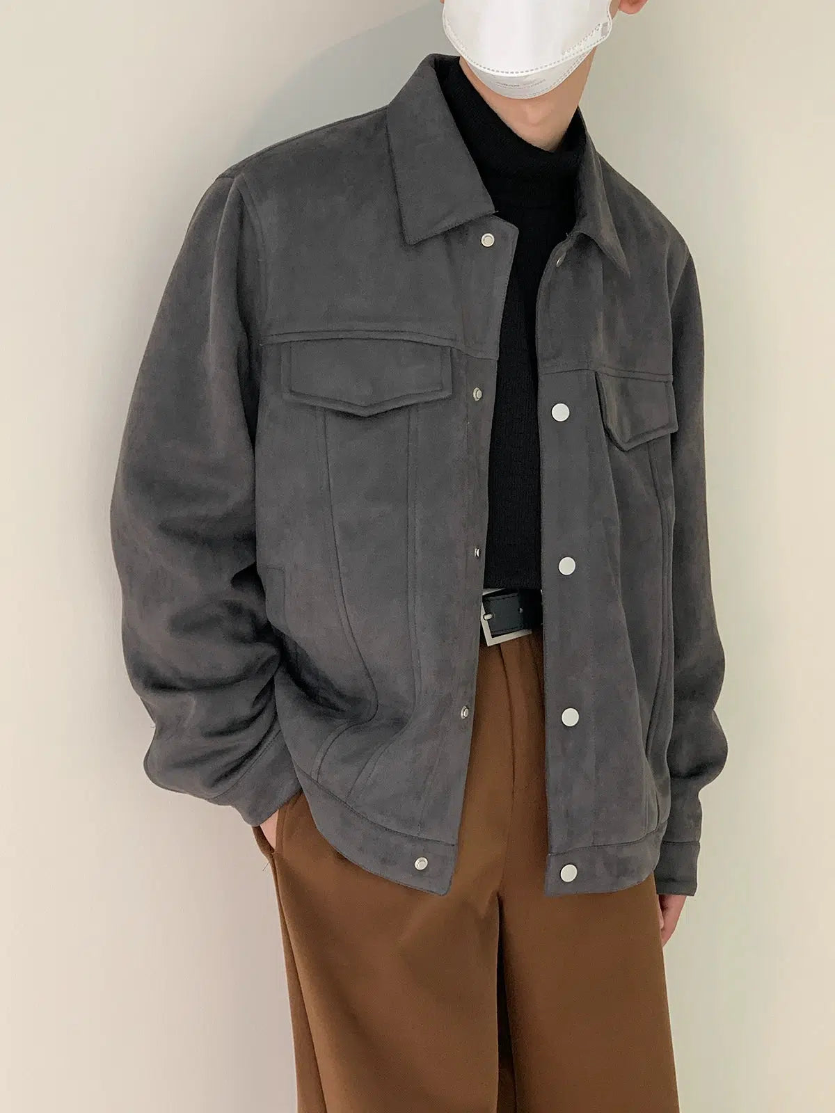 Side Seam Pocket Suede Jacket