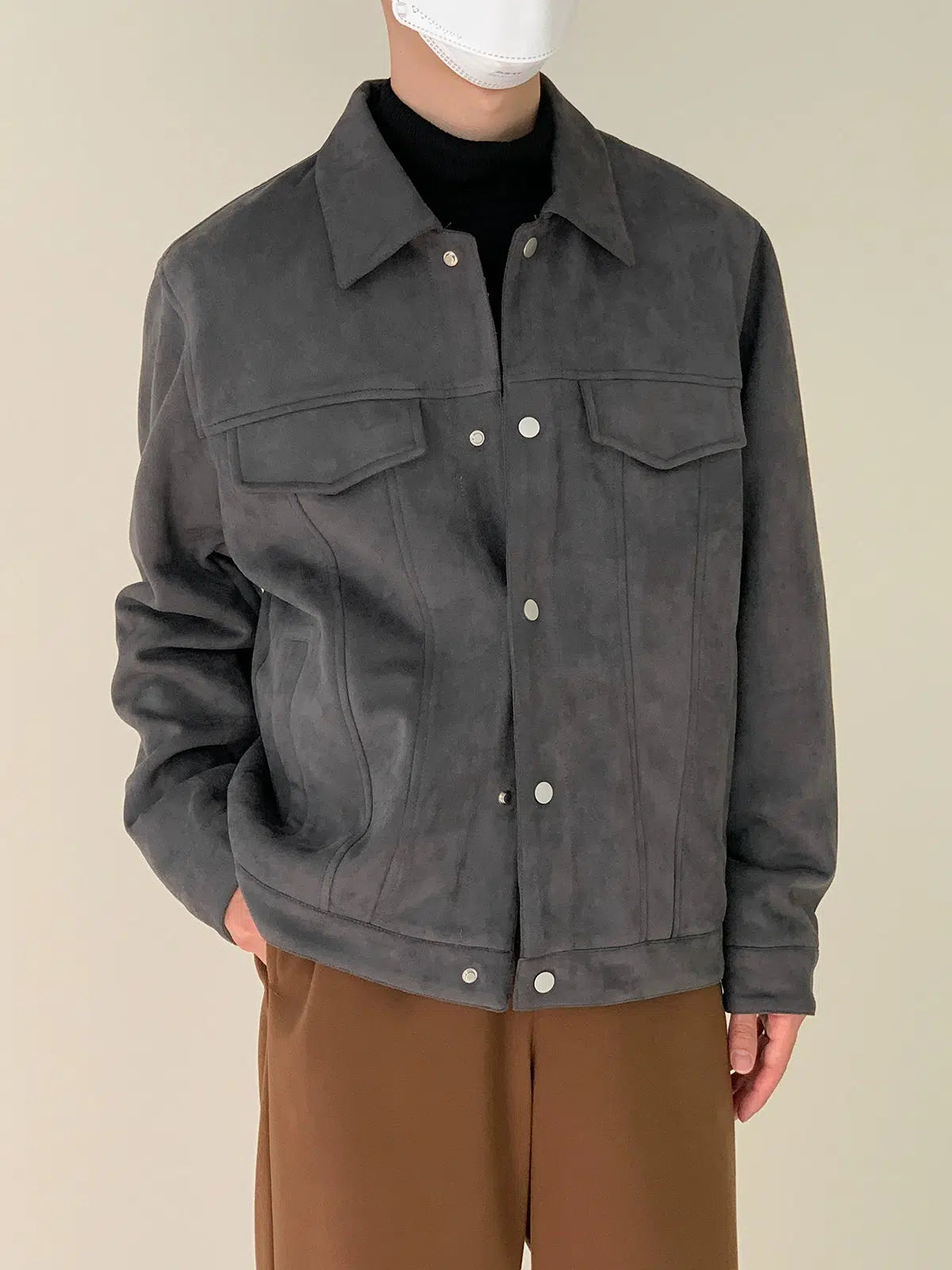 Side Seam Pocket Suede Jacket