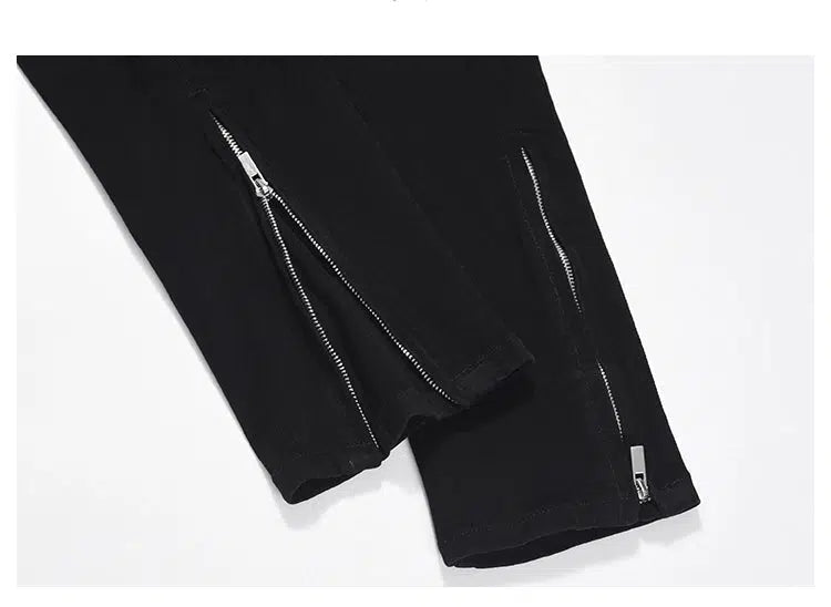 Side Slit Ripped Zipper Jeans
