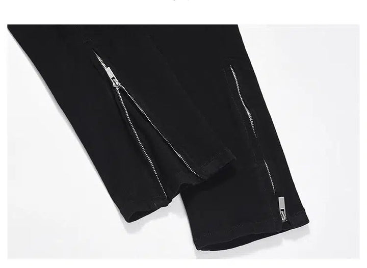 Side Slit Ripped Zipper Jeans
