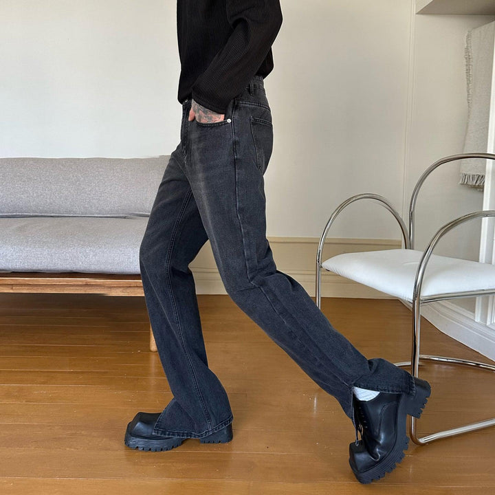 Side Slit Straight Leg Jeans