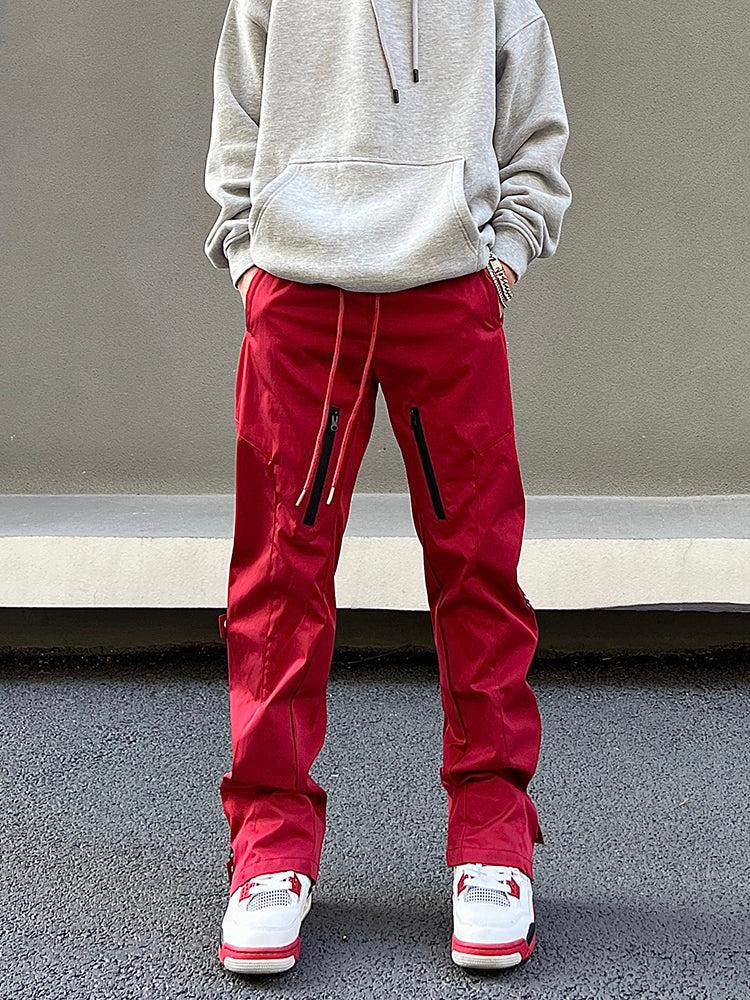 Side Zipper Buttons Overalls Red Pants