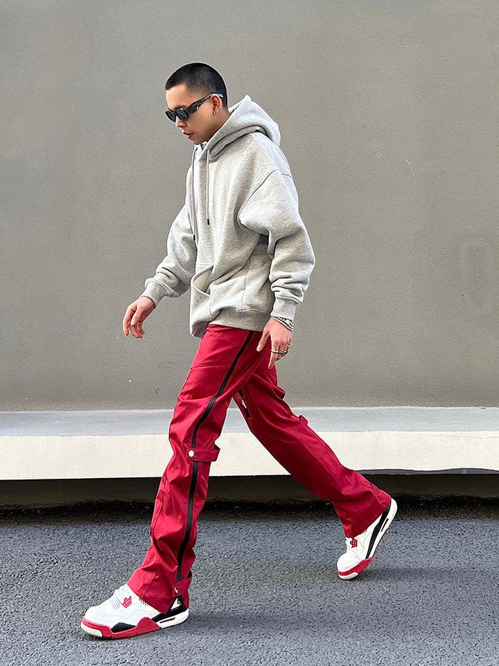 Side Zipper Buttons Overalls Red Pants