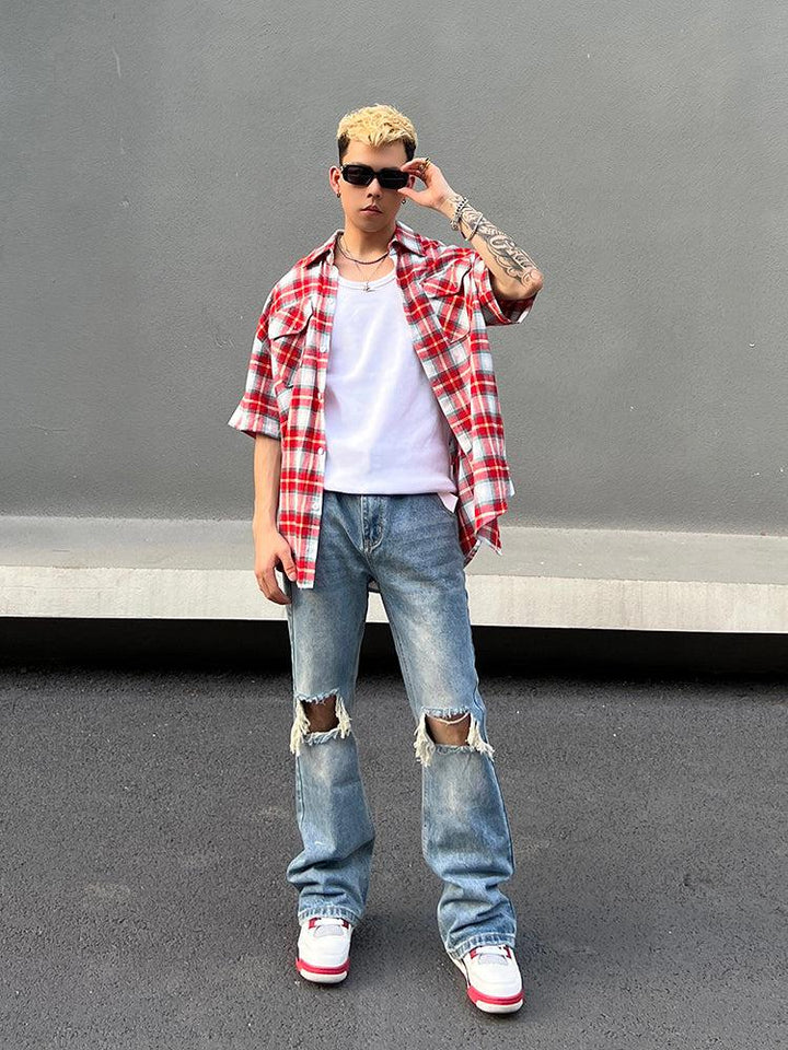 Side Zipper Ripped Jeans