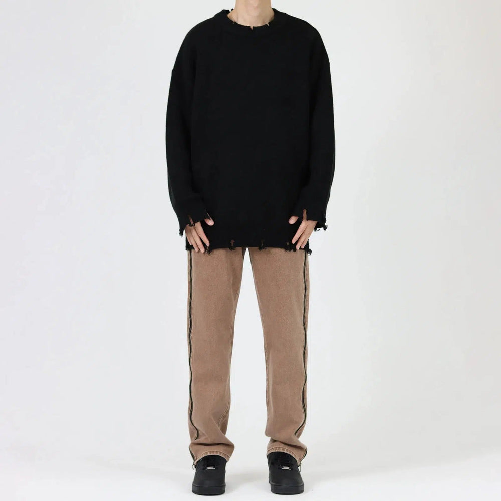 Side Zipper Straight-leg Jeans