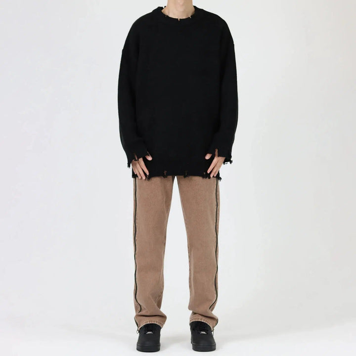 Side Zipper Straight-leg Jeans