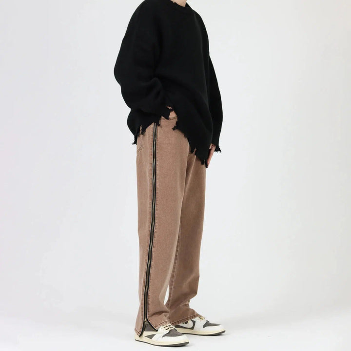 Side Zipper Straight-leg Jeans
