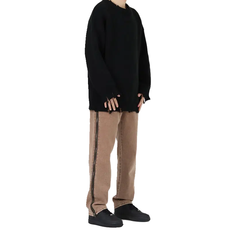 Side Zipper Straight-leg Jeans