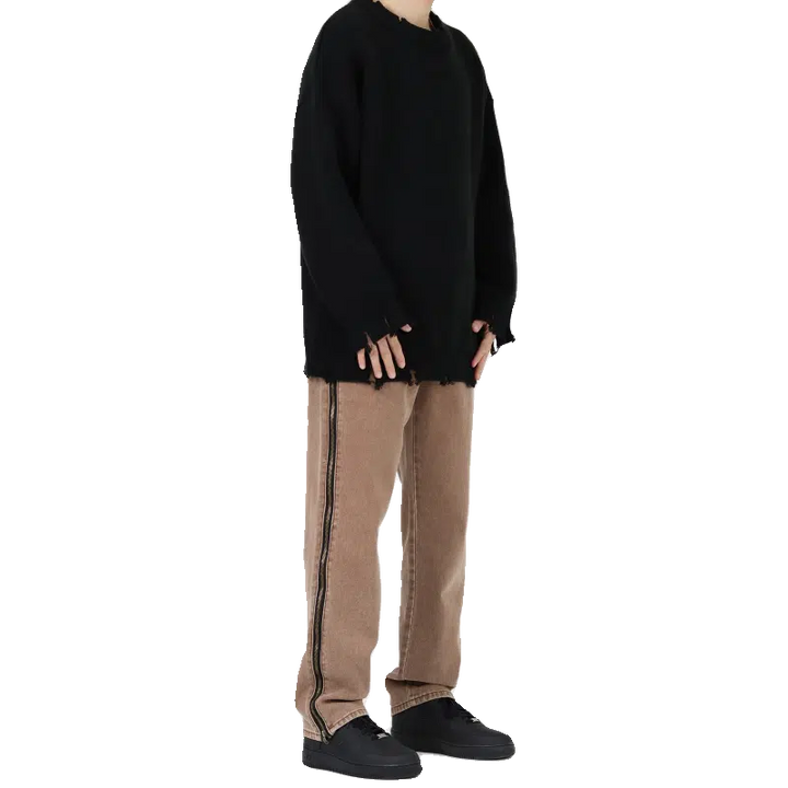 Side Zipper Straight-leg Jeans