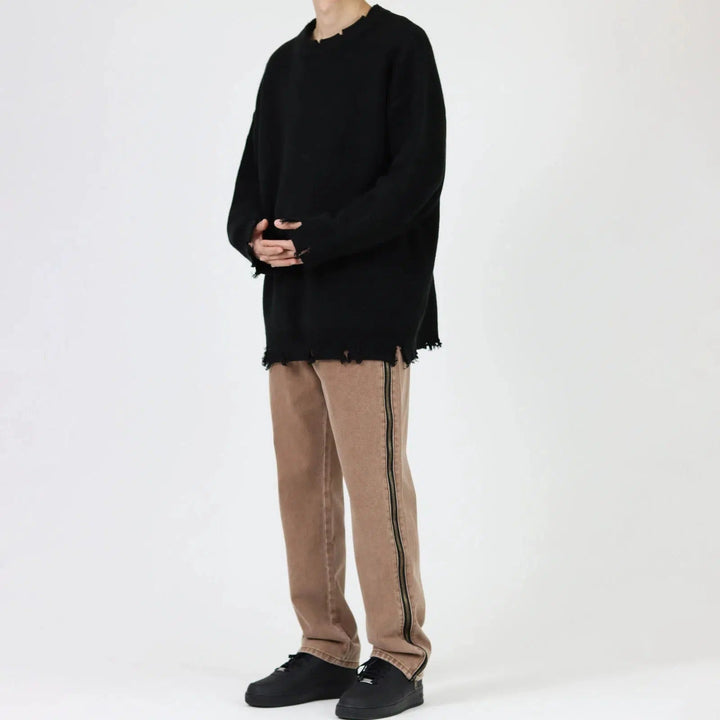 Side Zipper Straight-leg Jeans