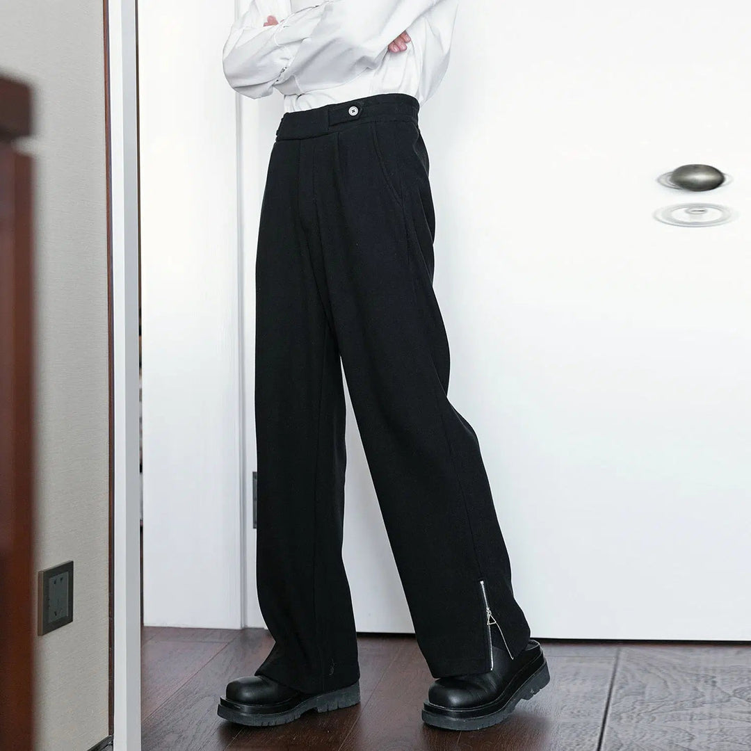 Side-zip Straight-leg Pleated Pants