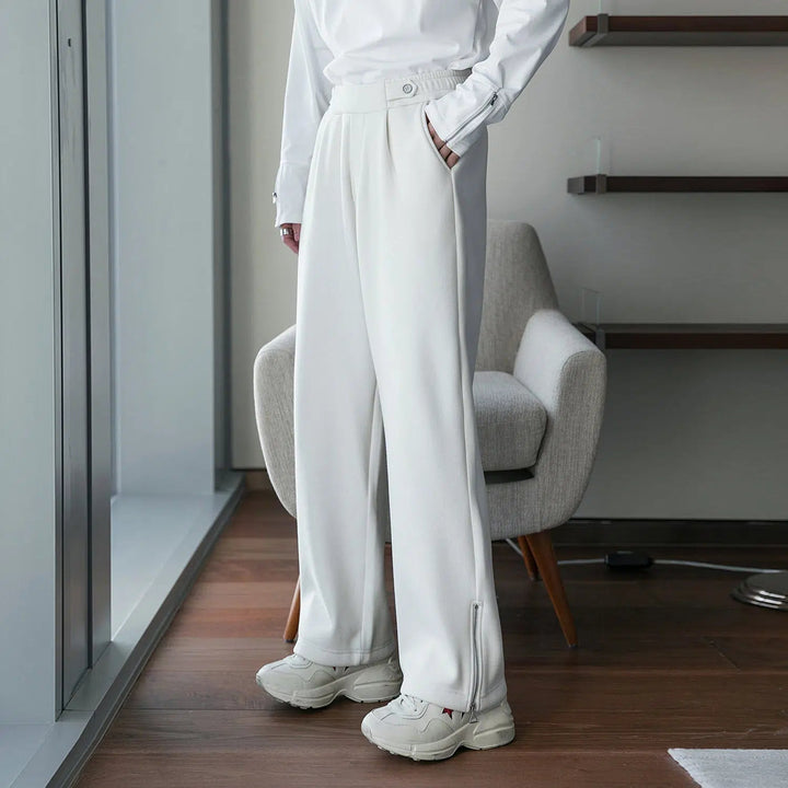 Side-zip Straight-leg Pleated Pants