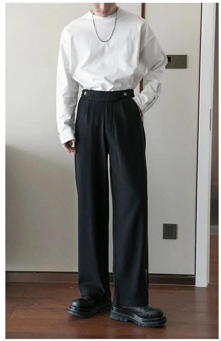 Side-zip Straight-leg Pleated Pants
