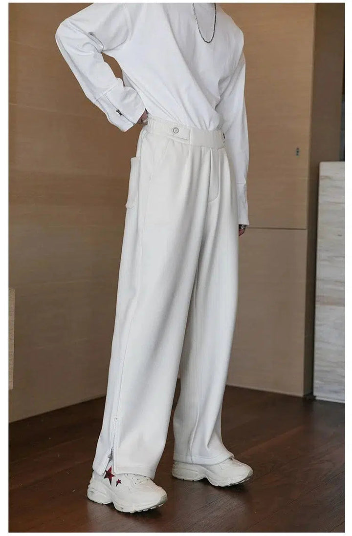 Side-zip Straight-leg Pleated Pants