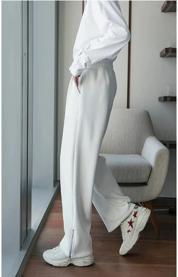 Side-zip Straight-leg Pleated Pants