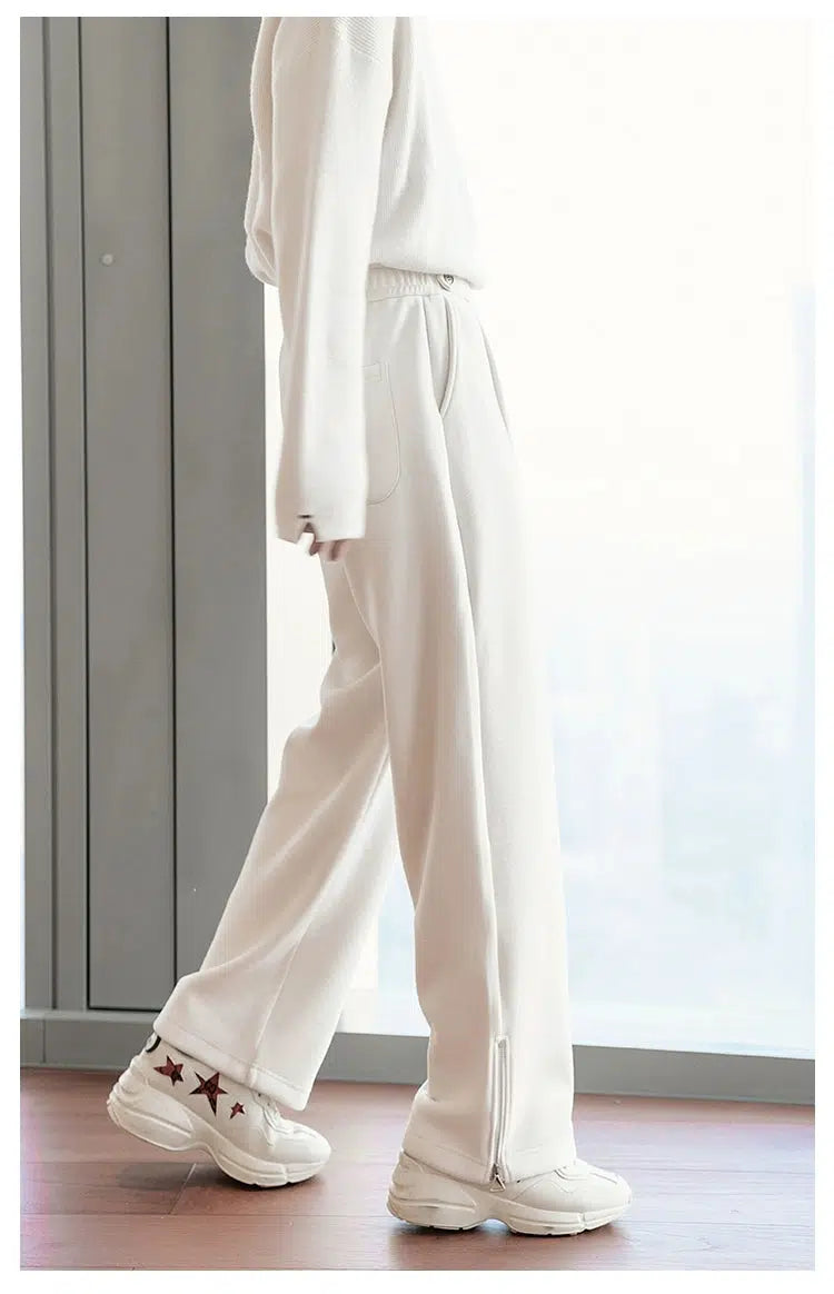 Side-zip Straight-leg Pleated Pants