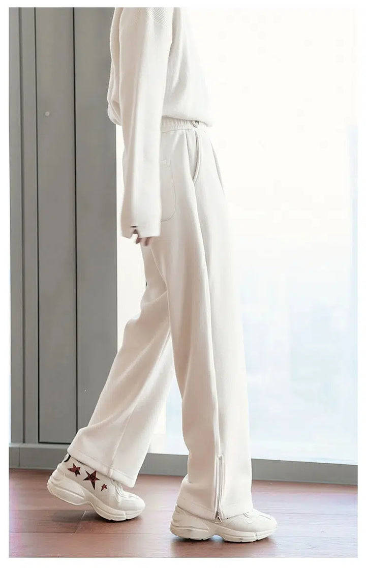 Side-zip Straight-leg Pleated Pants