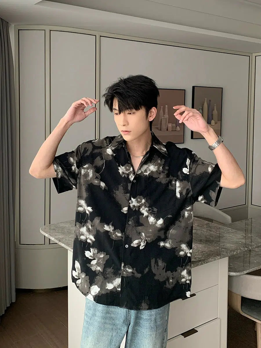 Silk Camp Collar Short Sleeve Floral Shirt