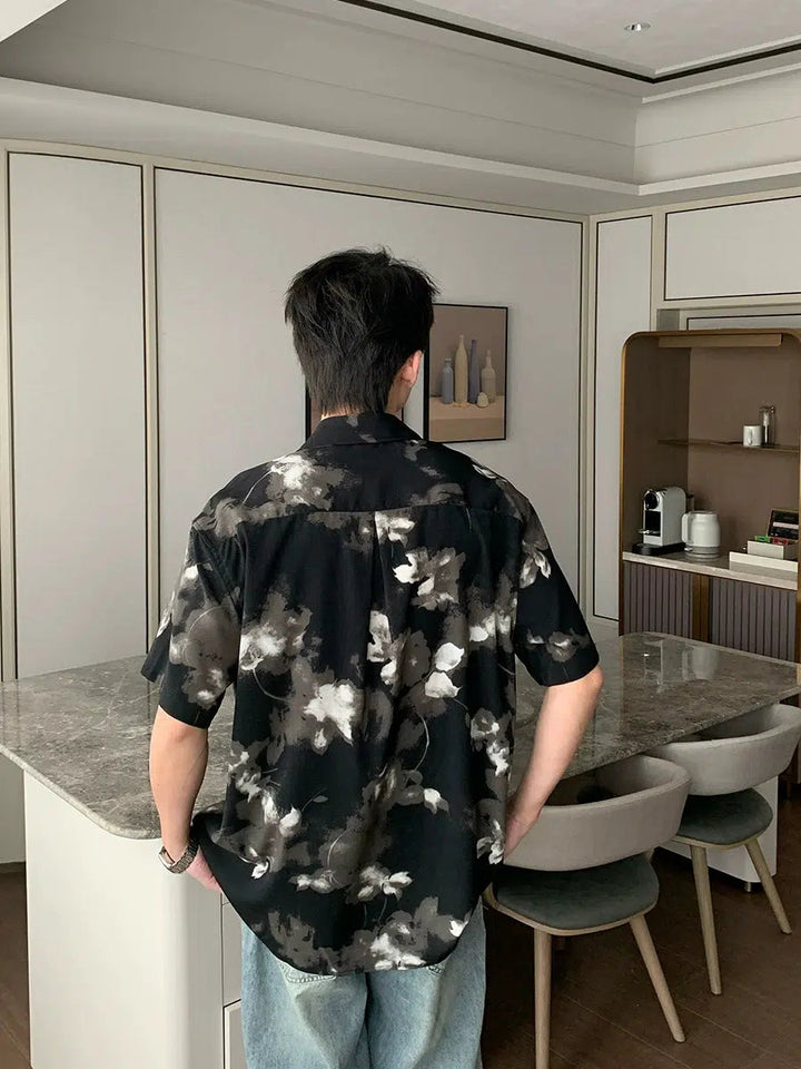 Silk Camp Collar Short Sleeve Floral Shirt