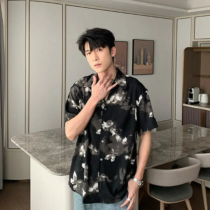 Silk Camp Collar Short Sleeve Floral Shirt
