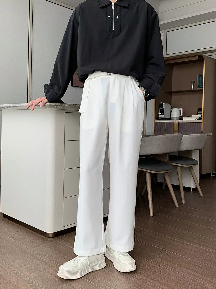 Silk Straight-leg Elastic Waist Pants