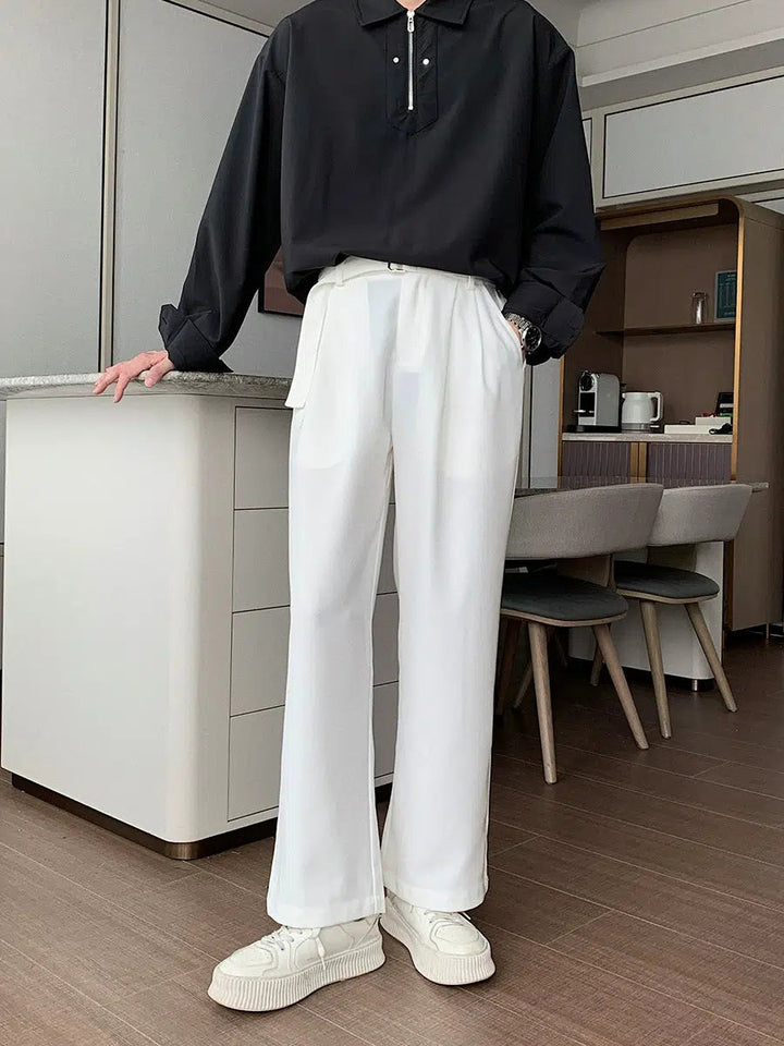 Silk Straight-leg Elastic Waist Pants