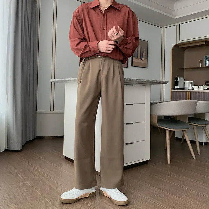 Silk Straight-leg Elastic Waist Pants