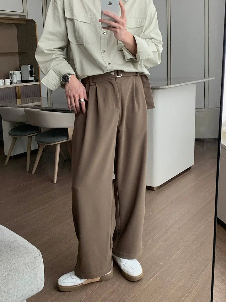 Silk Straight-leg Elastic Waist Pants
