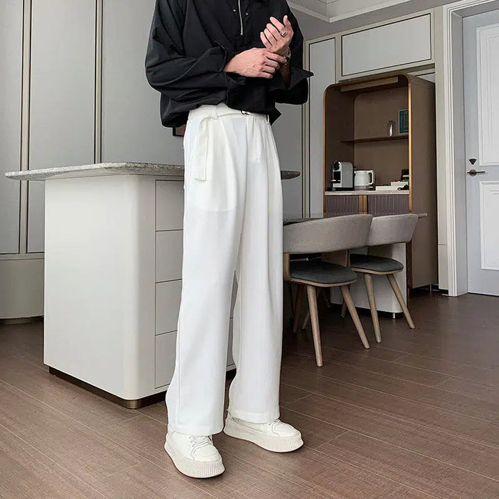 Silk Straight-leg Elastic Waist Pants