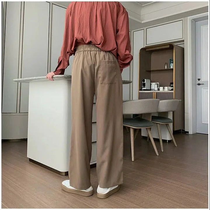 Silk Straight-leg Elastic Waist Pants