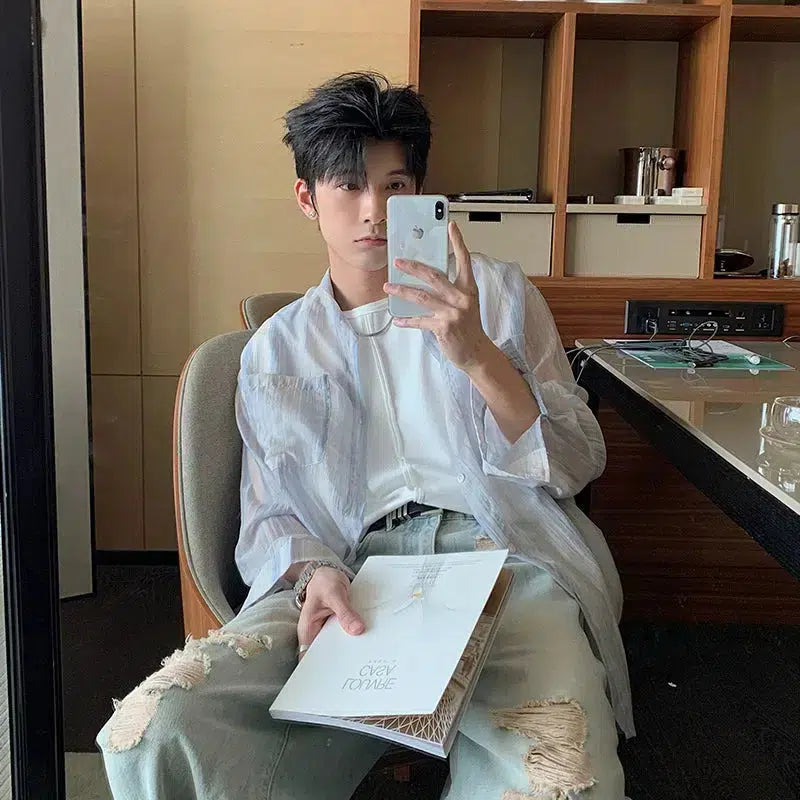 Silk Striped Button-Up Shirt