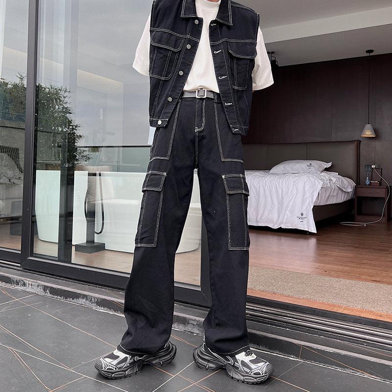 TKF6 Sleeveless Denim Jacket Jeans S Black Pants