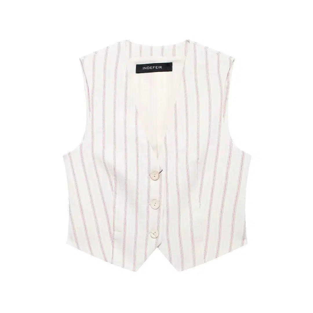 Sleeveless Striped Vest and Shorts Set